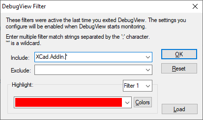 Trace settings filter in the DebugView utility