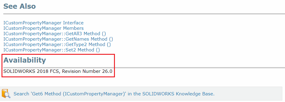 SOLIDWORKS API availability section