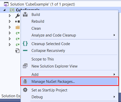 Manage NuGet Packages... command in the project context menu