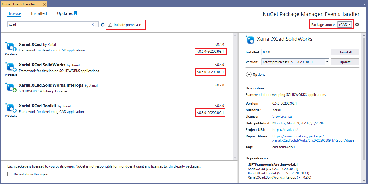 Pre-release versions of xCAD packages