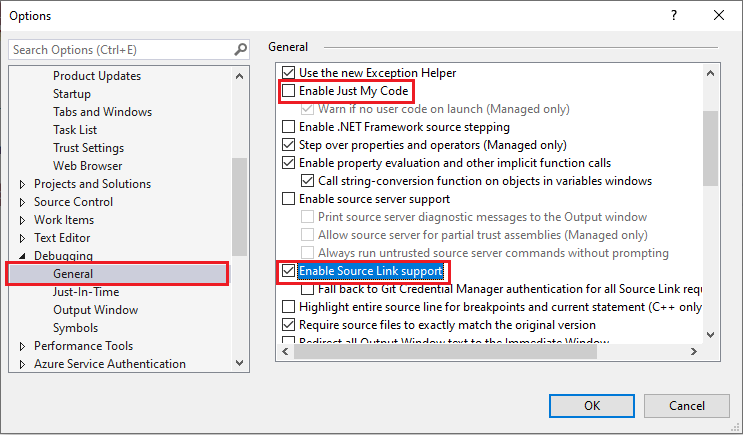 Debugging options in Visual Studio