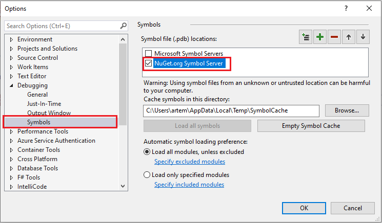 Visual Studio symbols