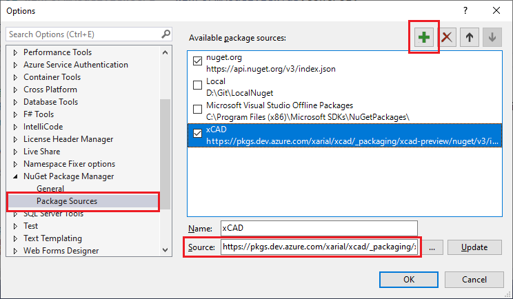 Adding new package source for xCAD nuget packages